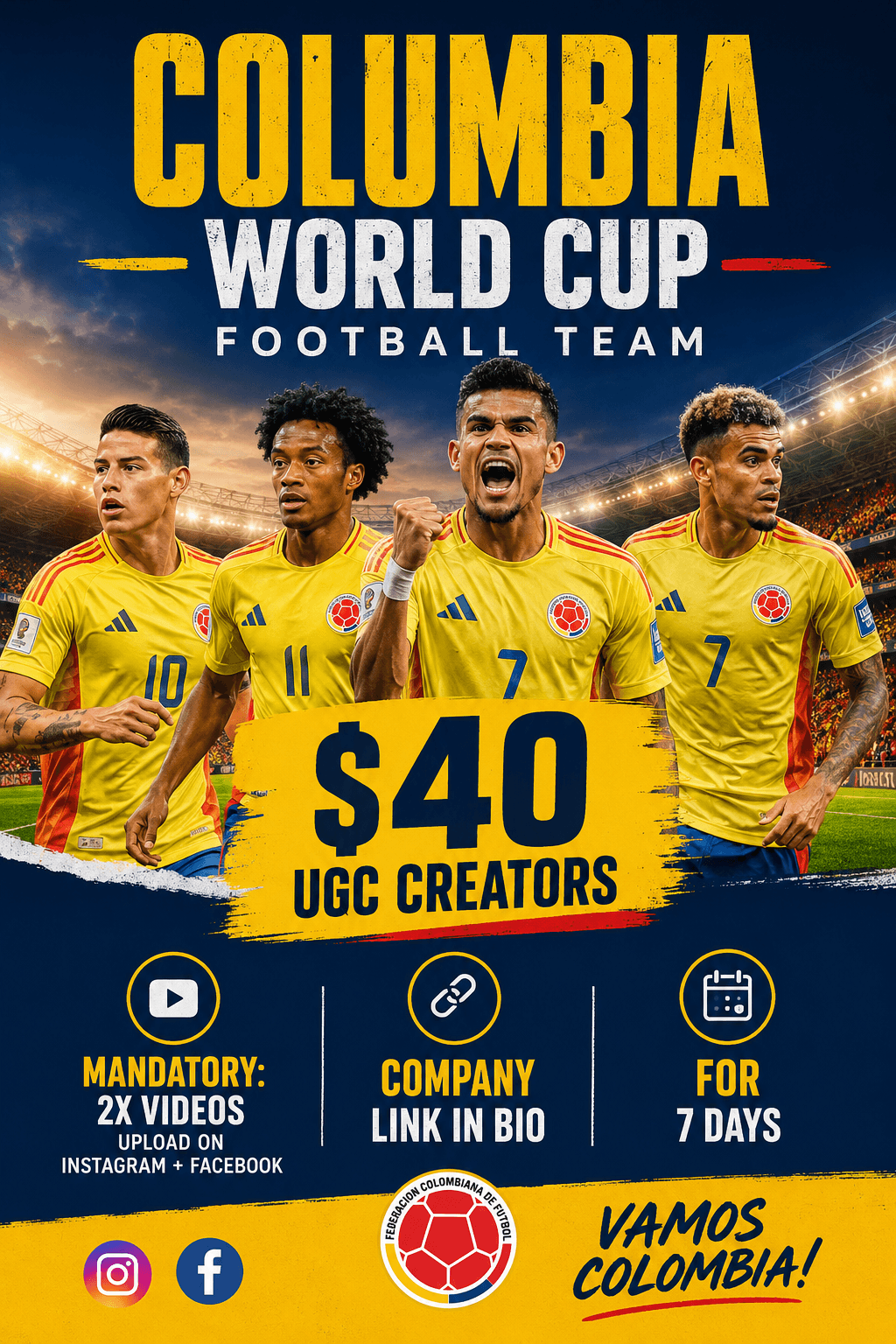 Creación y publicación de videos de reacción sobre los partidos de Colombia en la Copa del Mundo.