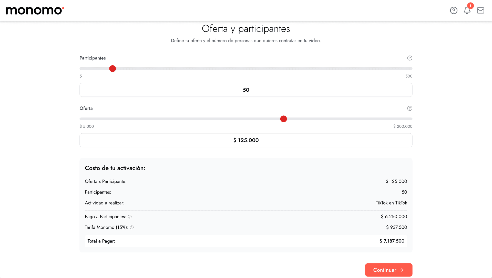 Define tu oferta y cantidad de participantes