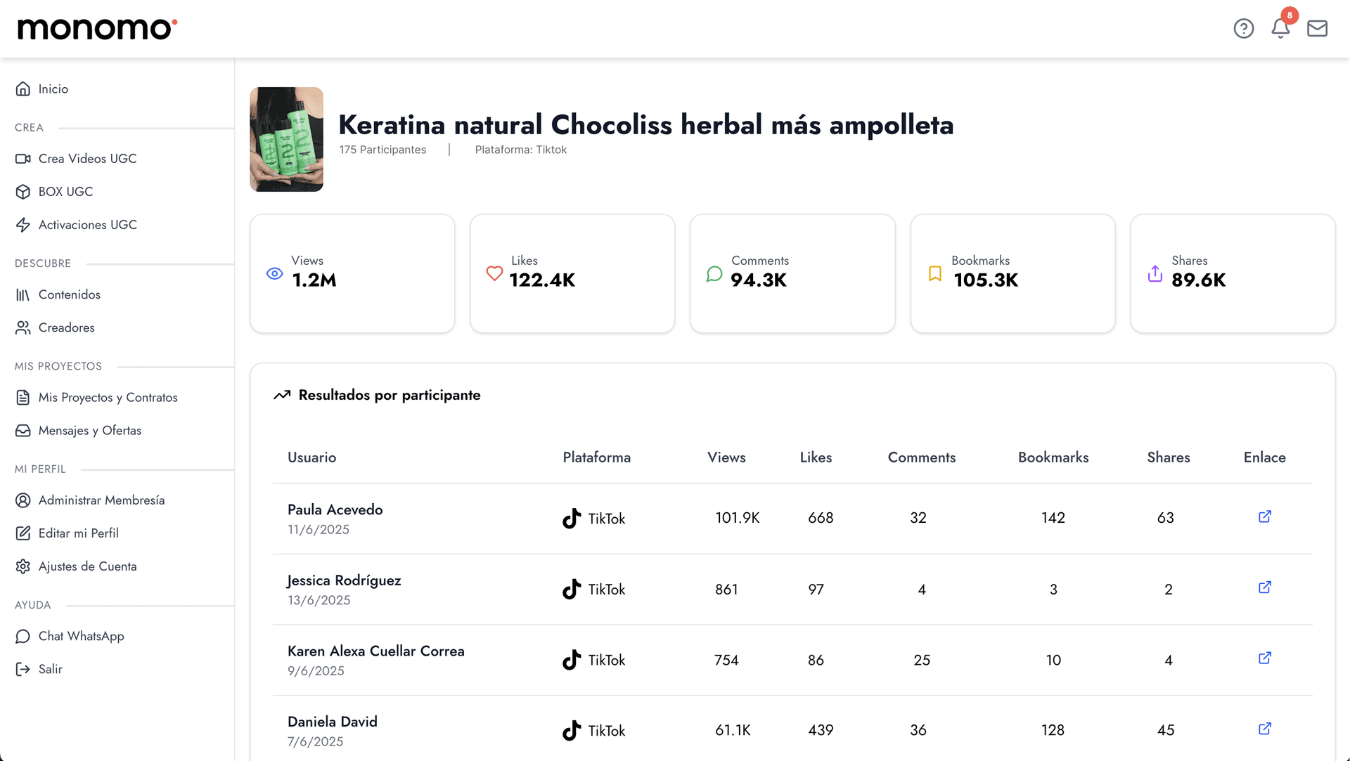 Resultados en tiempo real