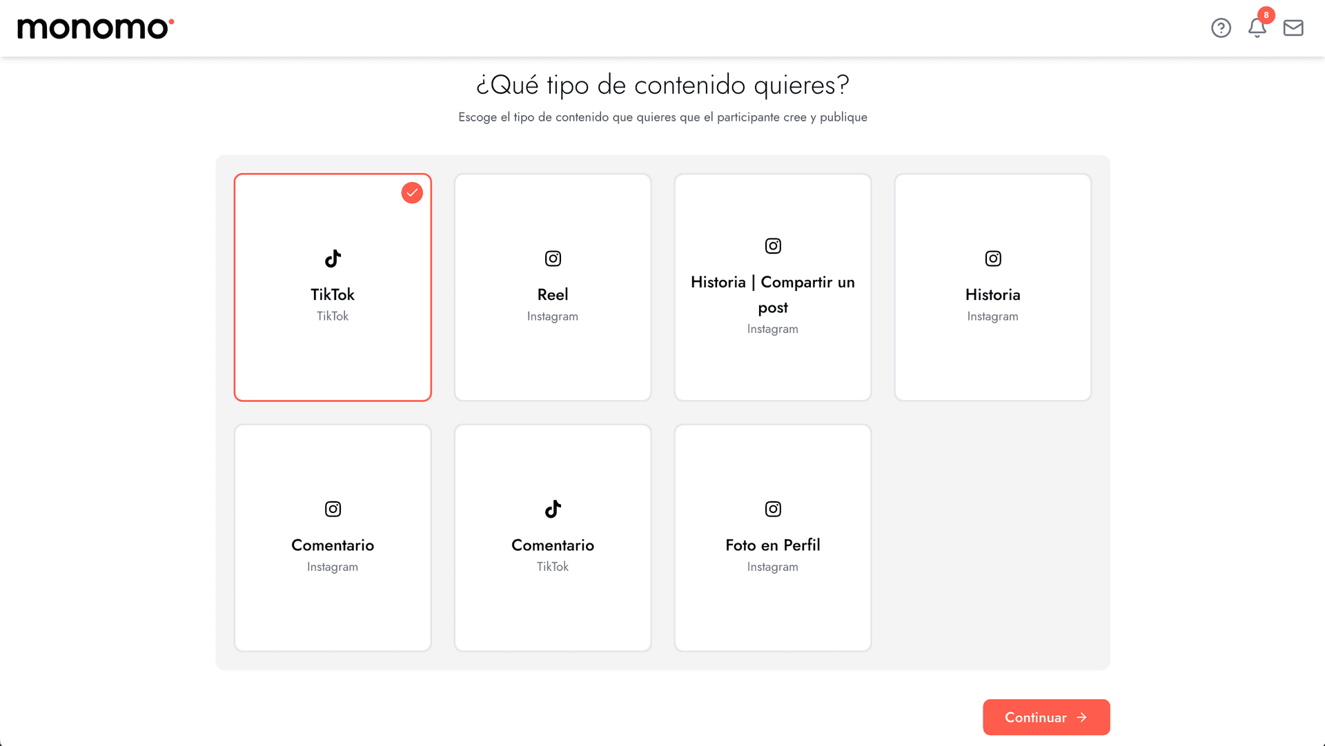 Escoge el tipo de contenido